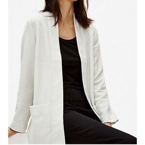 ✨Eileen Fisher Open Front Long Sz Large Jacket in Bone Textured Jacquard Coat✨